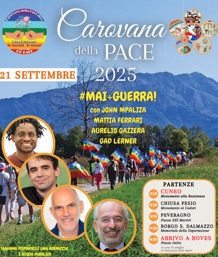 “Mai più guerra!”: a Cuneo, Chiusa Pesio, Peveragno e Borgo San Dalmazzo torna la Carovana della Pace