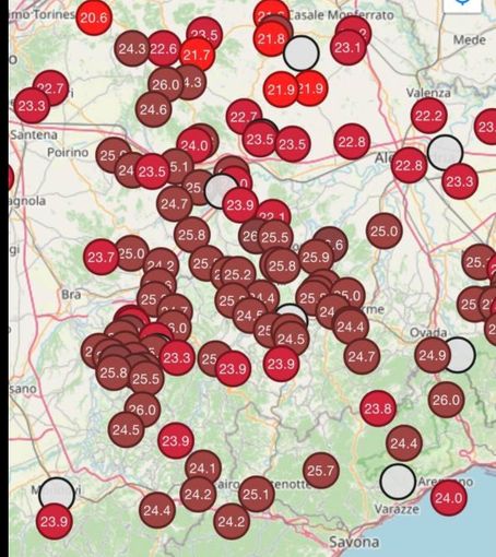 Le impressionanti rilevazioni delle centraline tra albese e astigiano