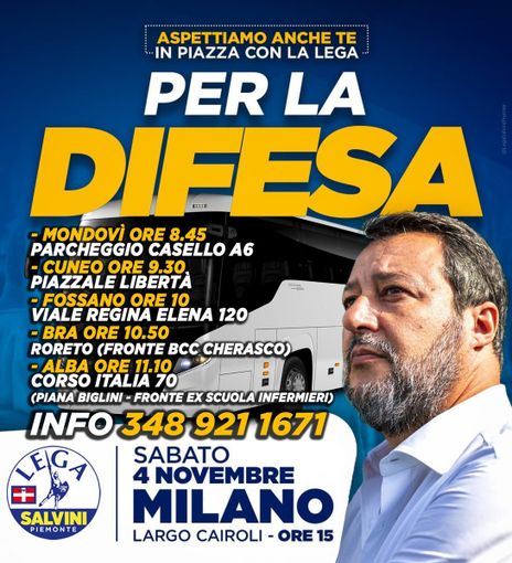 A Milano per la "difesa della libertà, contro il terrorismo", la Lega Salvini Premier della Provincia di Cuneo organizza la trasferta A Milano per la "difesa della libertà, contro il terrorismo", la Lega Salvini Premier della Provincia di Cuneo organizza la trasferta