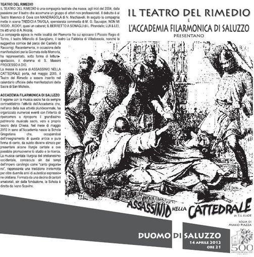 Il dramma di Eliot nella Cattedrale di Saluzzo, sabato alle 21