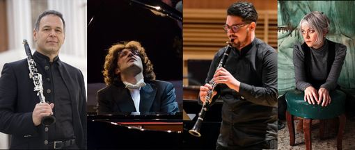 I musicisti Antonio Tinelli, Giuliano Mazzoccante, Alessio Chiulli con la pittrice Elisa Filomena I musicisti Antonio Tinelli, Giuliano Mazzoccante, Alessio Chiulli con la pittrice Elisa Filomena