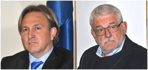 Da sinistra, l'attuale sindaco Emidio Meirone e il capogruppo d'opposizione Roberto Moine