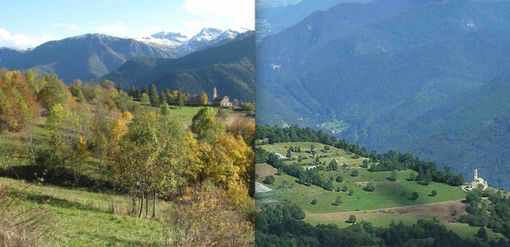 I terreni dell'Associazione Fondiaria Santa Maria di Morinesio di Stroppo prima e dopo la loro gestione a pascolo (Foto di Enrico Raina e Mauro Bertolino)