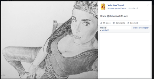 La modella e cestista Valentina Vignali sceglie il ritratto di Stefano Avalis, artista di Manta