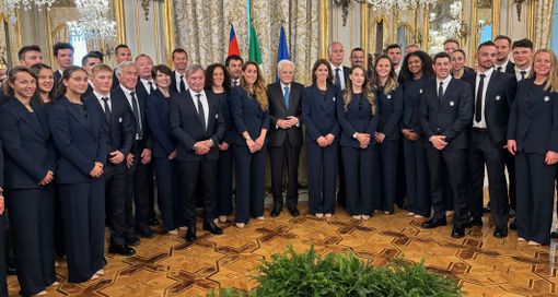 Marta Bassino ed Emanuele Becchis al Quirinale con gli azzurri degli sport invernali Marta Bassino ed Emanuele Becchis al Quirinale con gli azzurri degli sport invernali