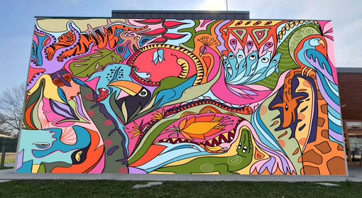 L'idea del murales principale, nel progetto di Bechis e Piras L'idea del murales principale, nel progetto di Bechis e Piras