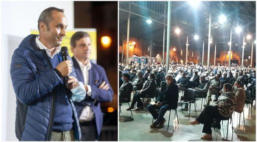 Enrico Costa sul palco insieme a Carlo Calenda e la platea dell'incontro di ieri sera Enrico Costa sul palco insieme a Carlo Calenda e la platea dell'incontro di ieri sera
