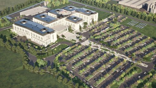 Rendering nuovo ospedale di pianura visto dall'alto