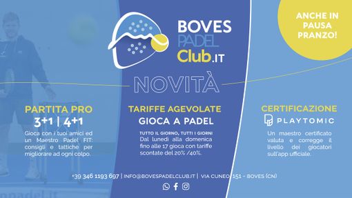 Boves Padel Club: tariffe agevolate fino al 30 giugno 2023