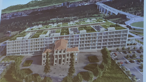 Il rendering del previsto nuovo ospedale di Cuneo Il rendering del previsto nuovo ospedale di Cuneo