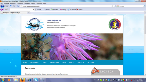 L'home page del sito di Savigliano Sub L'home page del sito di Savigliano Sub