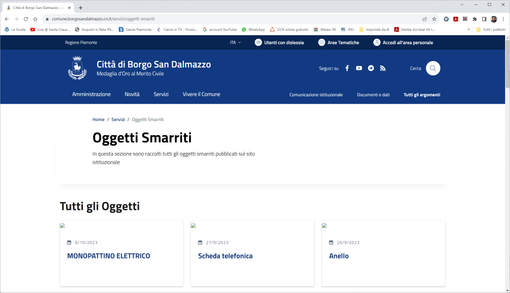 Borgo San Dalmazzo, sul sito del Comune attivata la sezione "Oggetti smarriti" Borgo San Dalmazzo, sul sito del Comune attivata la sezione "Oggetti smarriti"