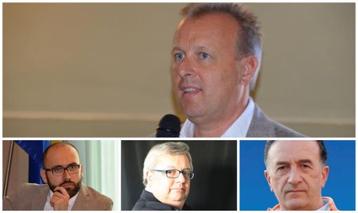 In alto, il sindaco Adriano. In basso, da sinistra, Robaldo, Ferreri e Mondino