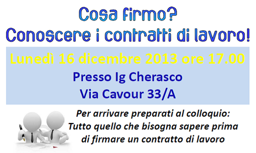 Informagiovani Cherasco, incontro informativo su “Cosa firmo? Conoscere i contratti di lavoro”