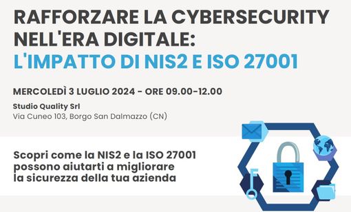 Iscriviti al seminario gratuito “Rafforzare la cybersecurity nell'era digitale: l'impatto di NIS2 e ISO 27001” Iscriviti al seminario gratuito “Rafforzare la cybersecurity nell'era digitale: l'impatto di NIS2 e ISO 27001”