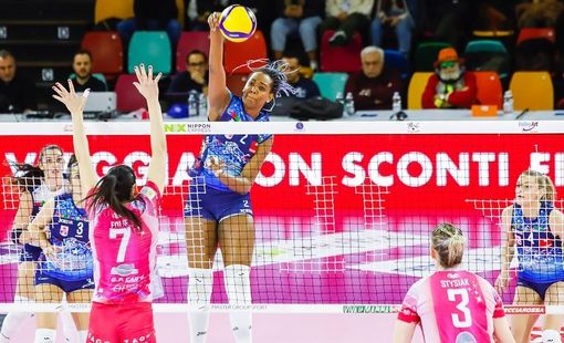 Amandha Sylves in azione contro la Vero Volley Milano nella passata stagione (credit LVF)