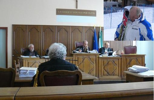 Una fase del processo cuneese a Giovanni Morzenti. Nel riquadro: l'ex presidente Fisi