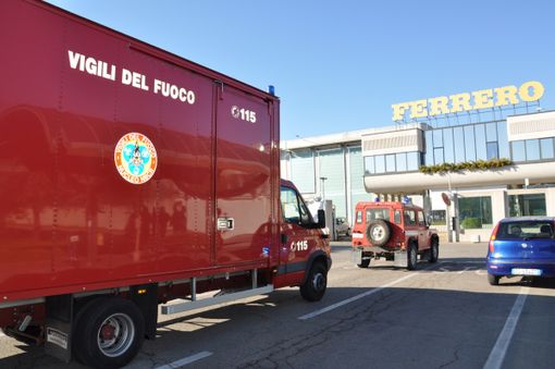 L'intervento del Nucleo Ncbr dei Vigili del Fuoco, lo scorso 5 aprile allo stabilimento Ferrero di Alba