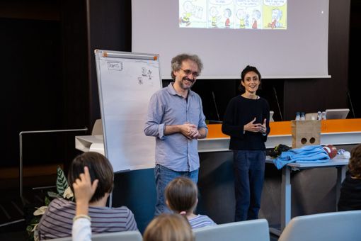 Un precedente incontro de “La cuccia di Snoopy” con l’attrice e doppiatrice Eleni Molos e lo sceneggiatore Mario Mucciarelli