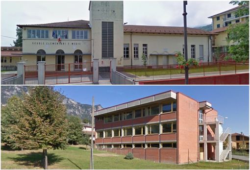 In alto, la scuola primaria di Sanfront, in basso quella di Envie