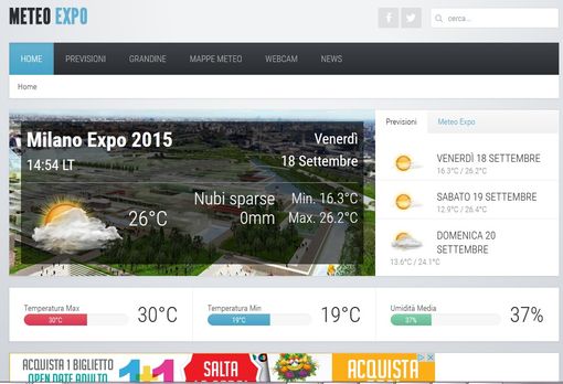 Avete intenzione di visitare l’Expo in questi giorni? restate aggiornati sul tempo con Meteo-Expo.it Avete intenzione di visitare l’Expo in questi giorni? restate aggiornati sul tempo con Meteo-Expo.it