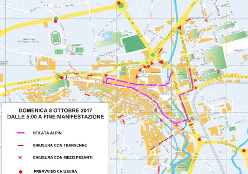Planimetria chiusura strade per a tre giorni del raduno alpino Planimetria chiusura strade per a tre giorni del raduno alpino