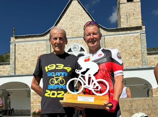 Beppe Costamagna con il figlio Silvio davanto al Santuario di Sant'Anna di Vinadio Beppe Costamagna con il figlio Silvio davanto al Santuario di Sant'Anna di Vinadio