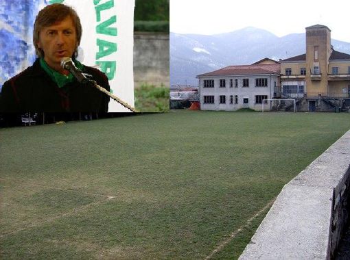 Il campo sportivo com'è oggi e, nel riquadro, il sindaco Roberto Ponte