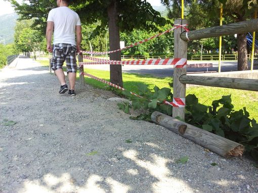 La staccionata divelta sul Lungo Po