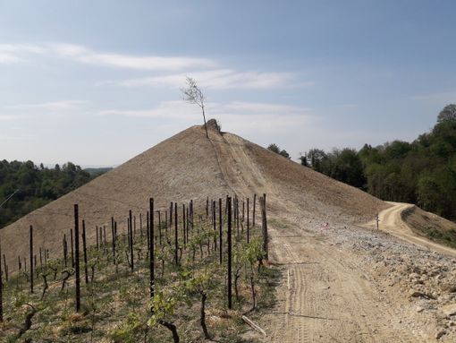 I lavori in corso per la posa di un nuovo vigneto sulla collina di Valmaggiore, in territorio di Vezza d'Alba