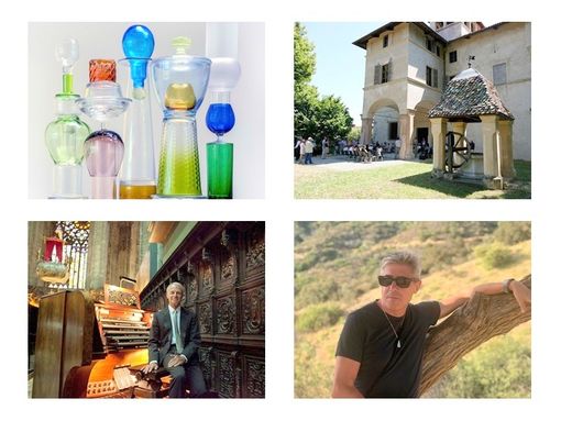 In foto: l'immagine dell'evento, Villa Belvedere Radicati. In basso a sinistra il musicista Daniel Chorzempa e il direttore artistico del programma Ivano Scavino