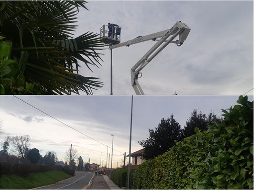 Saluzzo, via Bodoni la sostituzione delle lampade. Sono una settantina, lungo la ciclabile