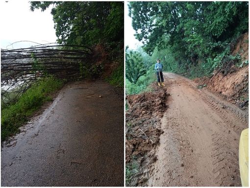 Saluzzo, collina, il prima e dopo della strada comunale che va a Pilone Botta. Una piccoal frana ha bloccato la via. Dopo l'intervento della squadra comunale è stata riaperta Saluzzo, collina, il prima e dopo della strada comunale che va a Pilone Botta. Una piccoal frana ha bloccato la via. Dopo l'intervento della squadra comunale è stata riaperta