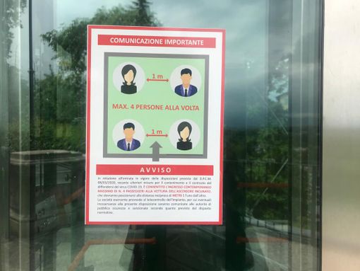 Ascensore inclinato di Cuneo: possono entrare 4 persone alla volta, possibilmente con mascherine Ascensore inclinato di Cuneo: possono entrare 4 persone alla volta, possibilmente con mascherine