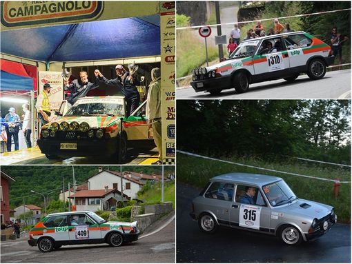 La vittoria di Merenda e Gandino al Campagnolo, La Ritmo con pilota e navigatore al Rally Lana e nella foto in basso: Carlo ed Enrico Merenda La vittoria di Merenda e Gandino al Campagnolo, La Ritmo con pilota e navigatore al Rally Lana e nella foto in basso: Carlo ed Enrico Merenda