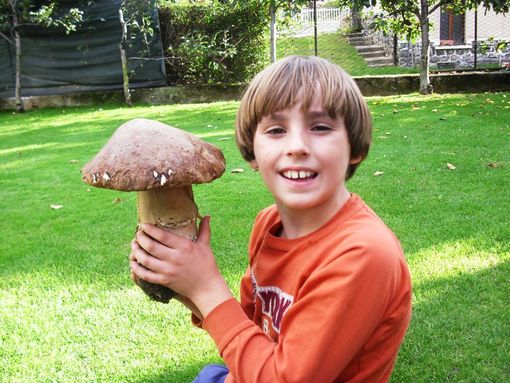 Umberto Fantin con il grosso fungo appena raccolto