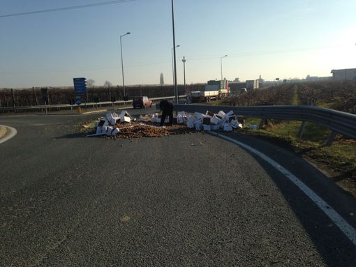 Camion perde il carico di kiwi sulla provinciale 161 a Saluzzo