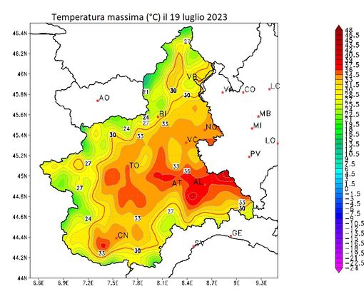 Le temperature massime registrate ieri in Piemonte
