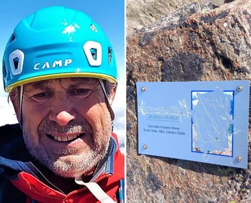 A sx il signor Vivenza e a dx la targa vandalizzata