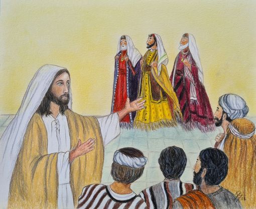 “Gesù e gli scribi”, disegno dell’artista braidese Pinuccia Sardo “Gesù e gli scribi”, disegno dell’artista braidese Pinuccia Sardo