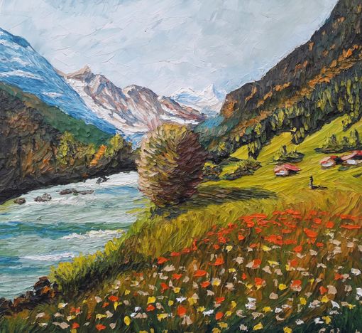 Uno scorcio della vallata di Entracque, opera di un anno fa (collezione privata