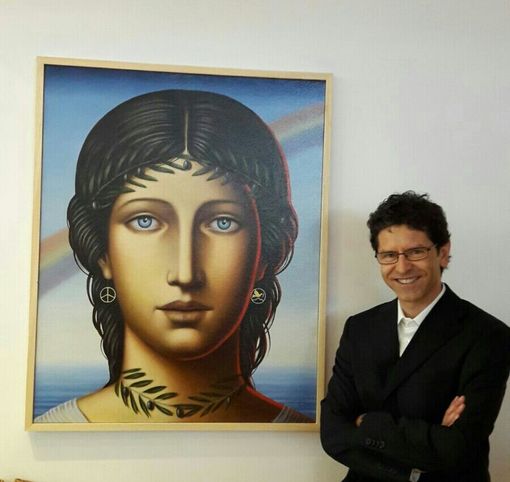 Franco Giletta davanti alla sua tela Italia Franco Giletta davanti alla sua tela Italia