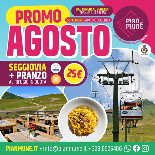Pian Munè: promo seggiovia e pranzo in quota