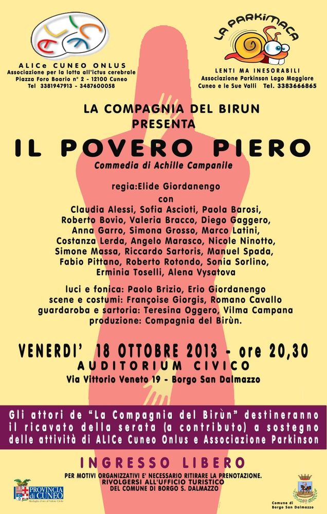 “Il povero Piero” a Borgo S. Dalmazzo e Dronero