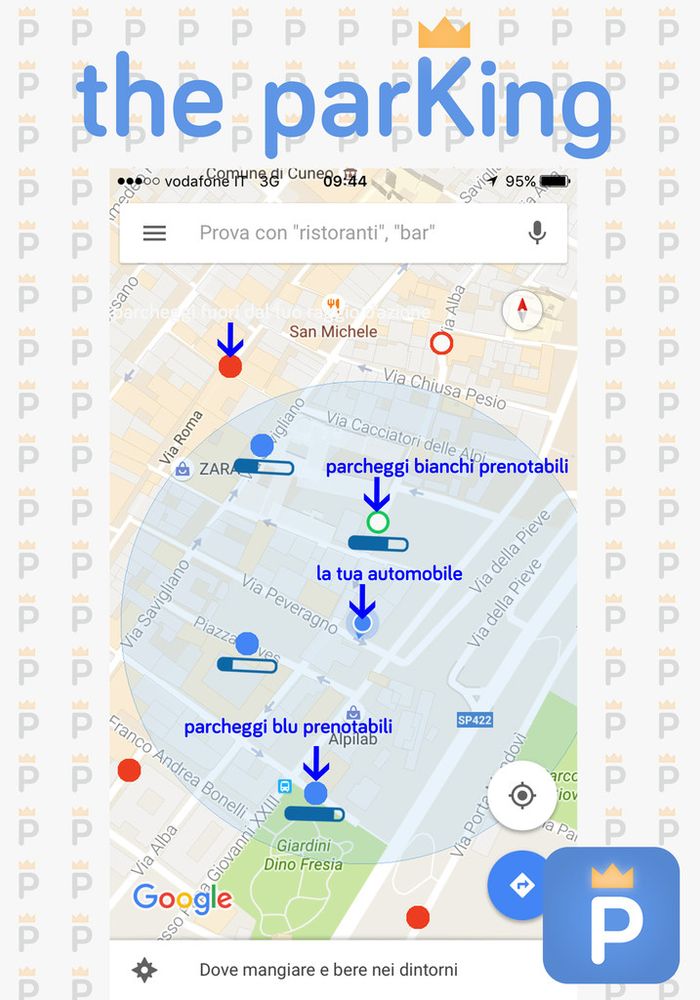La schermata dove sarà possibile individuare i parcheggi liberi