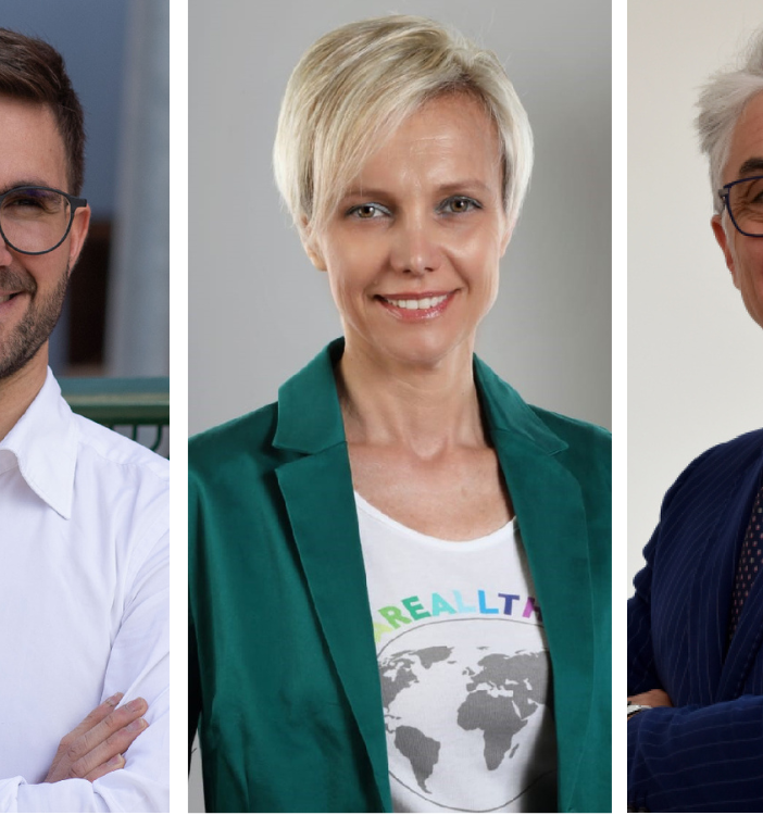Da sinistra a destra, Alberto Gatto, Carlotta Boffa e Carlo Bo: candidati alla guida del municipio di Alba