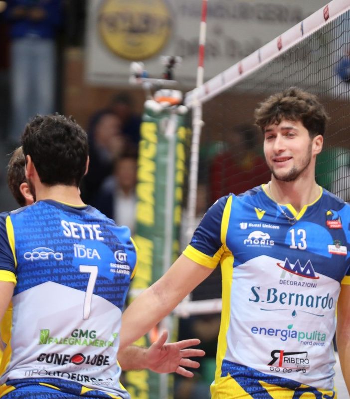 Mirco Compagnoni e Felice Sette durante una delle ultime partite della MA Acqua S.Bernardo Cuneo