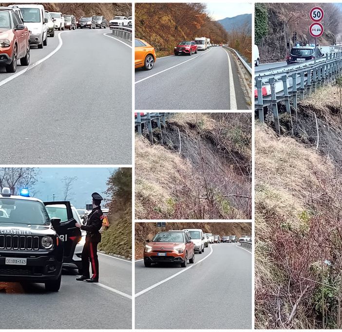 Dopo la frana sulla statale 28 sul versante ligure, lunghe code verso il Piemonte [FOTO]