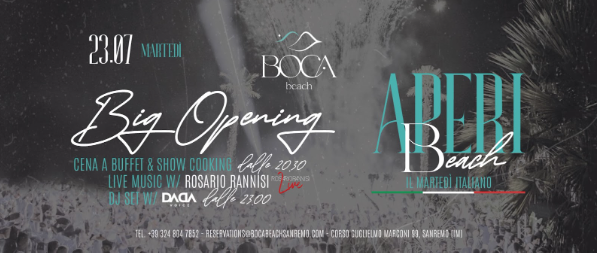 Il Boca Beach Inaugura “Aperi Beach” Il nuovo Martedì di Sanremo