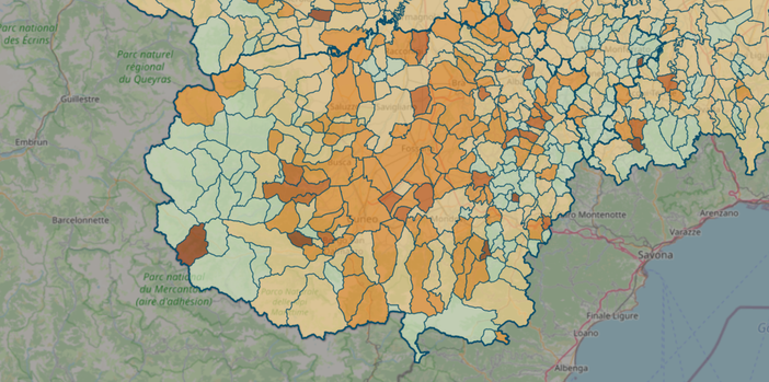 LA MAPPA DEL 18 APRILE - IN MARRONE SCURO I CENTRI CON INDICE SUPERIORE A 18 CONTAGI OGNI 1.000 ABITANTI LA MAPPA DEL 18 APRILE - IN MARRONE SCURO I CENTRI CON INDICE SUPERIORE A 18 CONTAGI OGNI 1.000 ABITANTI